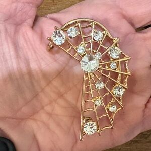 Elegant Gold and Crystal Spider Web Earring